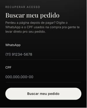 Digite o WhatsApp e o CPF da compra